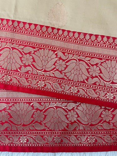 Banarasi Katan Silk Saree | Deep Beige and Red | Handwoven | Silk Mark Certified | Ships from California
